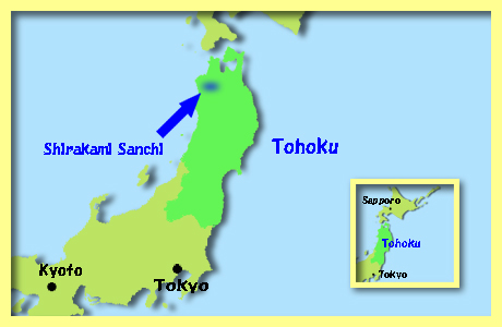 map of Shirakami Sanchi, Aomori Pref. and Akita Pref., Tohoku