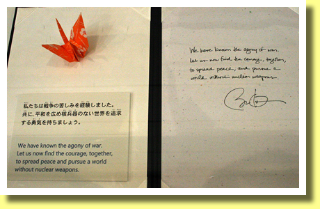 U.S.President Obama's message and a paper crane, Hiroshima, Chugoku