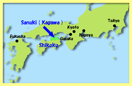map of Sanuki, Kagawa Prefecture. Shikoku