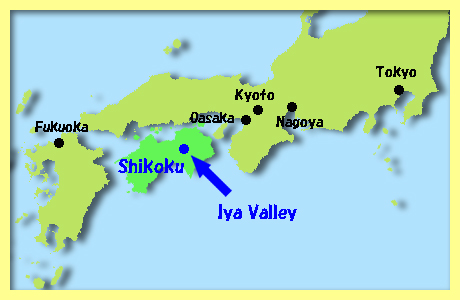 map of Iya Valley, Tokushima Prefecture. Shikoku