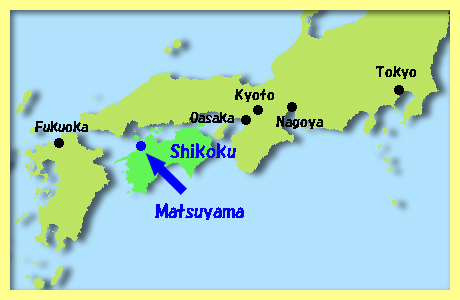 map of Matsuyama City, Ehime Prefecture. Shikoku