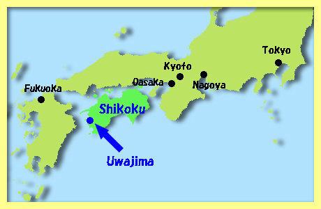 map of Uwajima City, Ehime Prefecture. Shikoku
